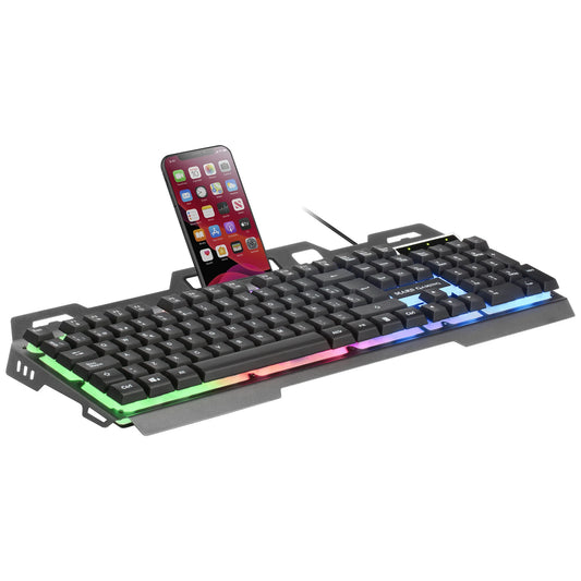 Mars Gaming MK120FR, tastatură pentru jocuri FRGB, aluminiu, anti-ghosting, suport smartphone, gri și negru, limba franceză