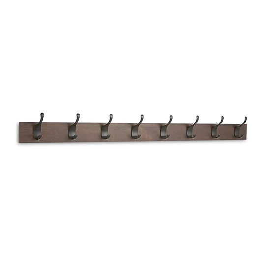 Suport de perete din lemn, Amazon Basics - 8 cârlige moderne, 92 cm, nuc, pachet 2