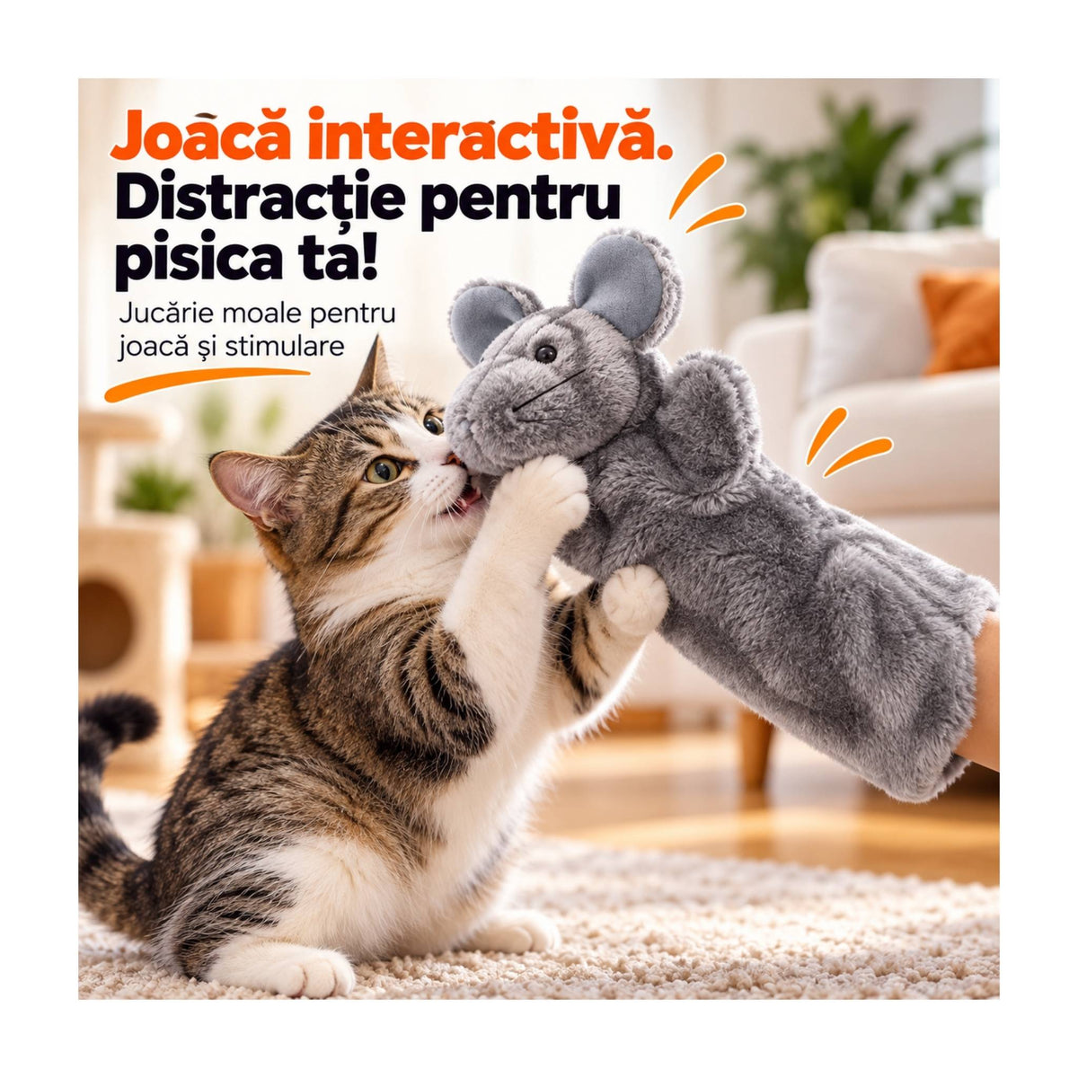 Mănușă Marionetă pentru Pisici, Șoricel, 38 cm